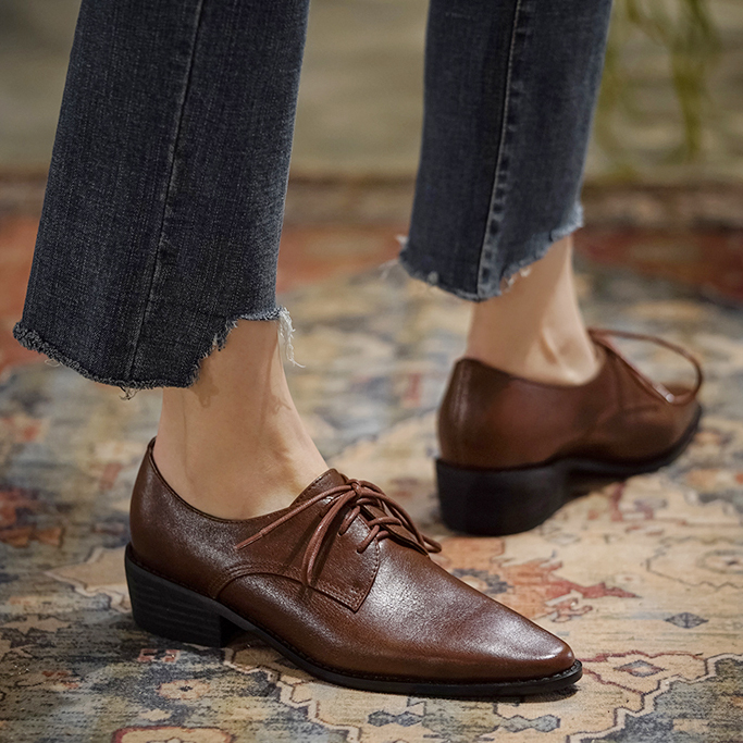 Oxford Lace Up Women - LIHUAMAO Cow Leather Women Shoes casual